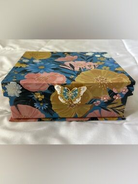 Punch Studio Spring Floral Keepsake Box with Jeweled Butterfly Embellishment NEW